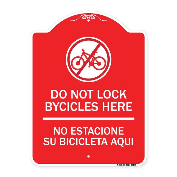 Signmission Do Not Lock Bicycles Here No Estacione Su Bicicleta Aqui With No Bicycle Graphic, RW-1824-24148 A-DES-RW-1824-24148 - main